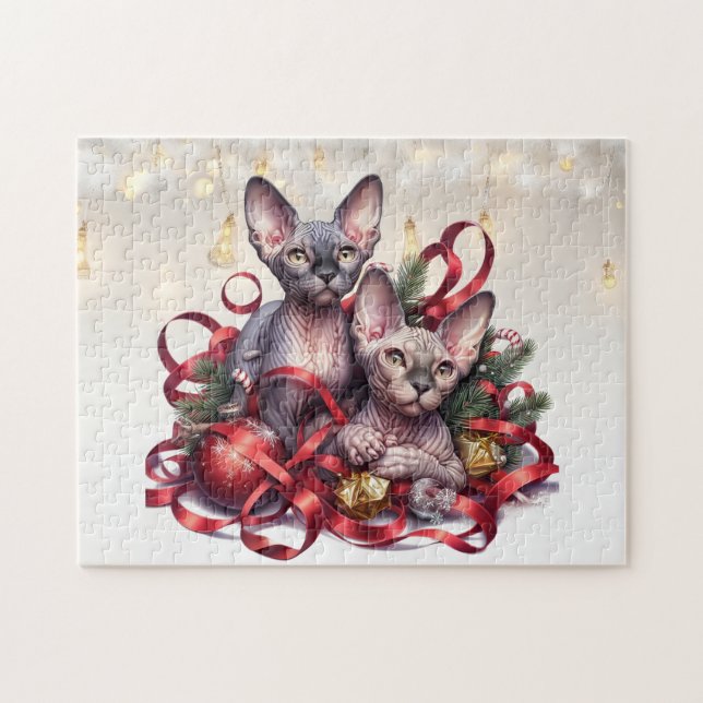 Sphynx Kittens Christmas  Jigsaw Puzzle (Horizontal)