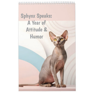 Sphynx Speaks: Editable Monthly Cat Humor Art Calendar
