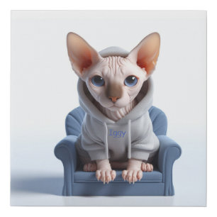 Sphynx Wearing Gray Hoodie Faux Canvas Print