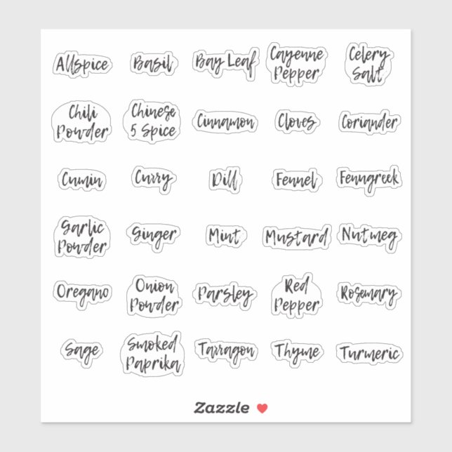 Spice jar labels with casual script font (Sheet)
