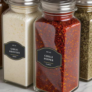 Spice Jar Pantry Elegant Black Gold Classic Label