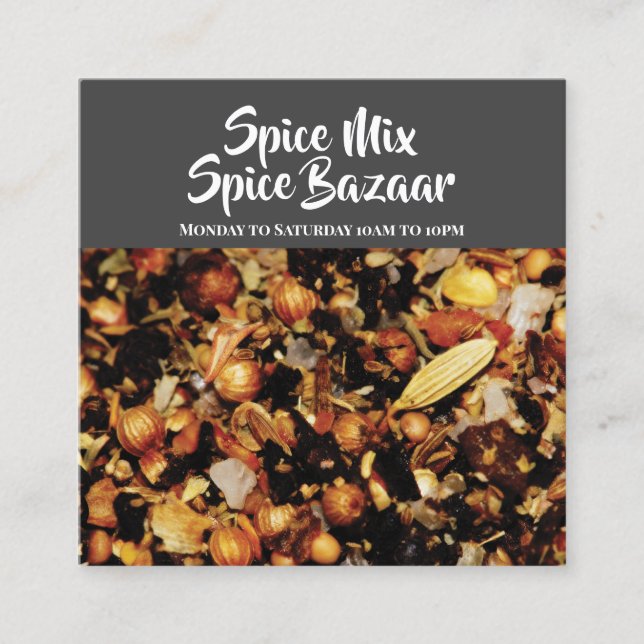 Spice mix photograph gray white modern chic square business card (Front)