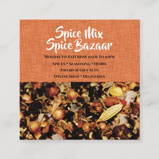 Spice mix photograph orange white modern chic square business card (Front)