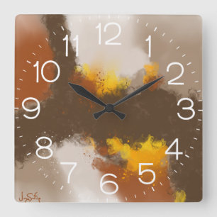Spice Of Life - Brown Yellow Orange Abstract Art Square Wall Clock