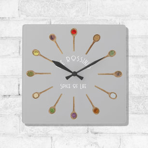 Spice of Life Wall Clock, 27.3 cm Square Acrylic Square Wall Clock