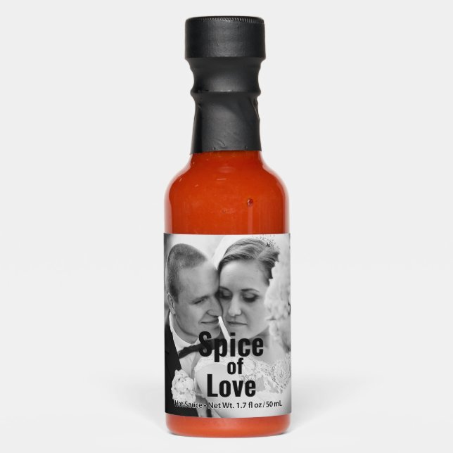 Spice of Love: Custom Wedding Black & White Photo Hot Sauces (Front)
