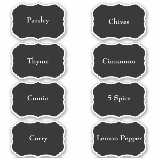 Spice Rack Waterproof Elegant Black Pantry Labels (Front)