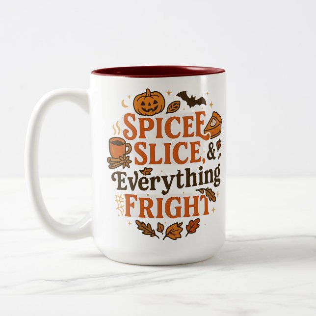 Spice, Slice, & Everything Fright | Halloween  Two-Tone Coffee Mug (Left)