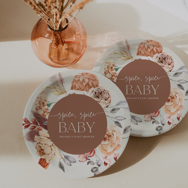 "Spice Spice Baby" Fall Pumpkin Baby Shower Paper Plates (Creator Uploaded)