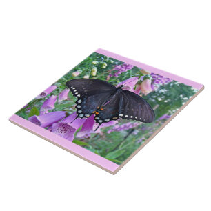 Spicebush Butterfly on Foxgloves Ceramic Tile