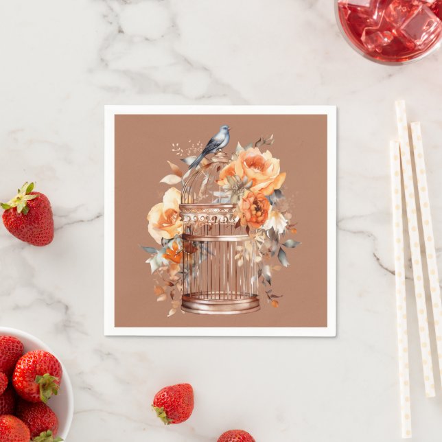 Spiced Cider Orange Gold Blue Birdcage Napkins (Insitu)