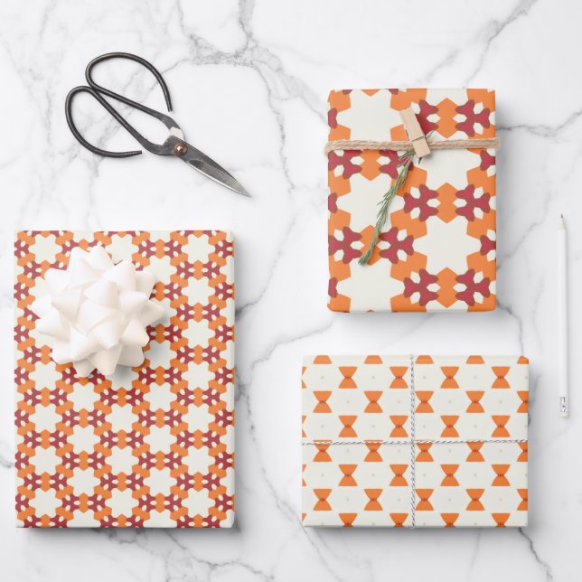 Spiced Mosaic Orange Red and Cream Wrapping Paper Sheets (Front)