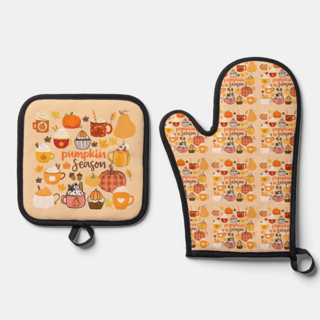 Spiced Pumpkin Season Oven Mitt & Pot Holder Set (Front)
