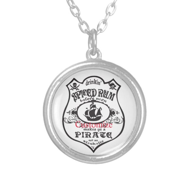 Spiced Rum Pirate Drink Thunder_Cove Silver Plated Necklace (Front)