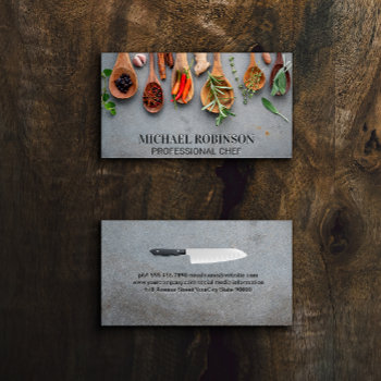Spices And Herbs On Wooden Spoons Business Card by lovely_businesscards at Zazzle