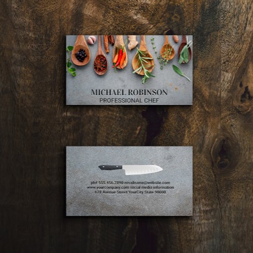 Spices and Herbs on Wooden Spoons Business Card