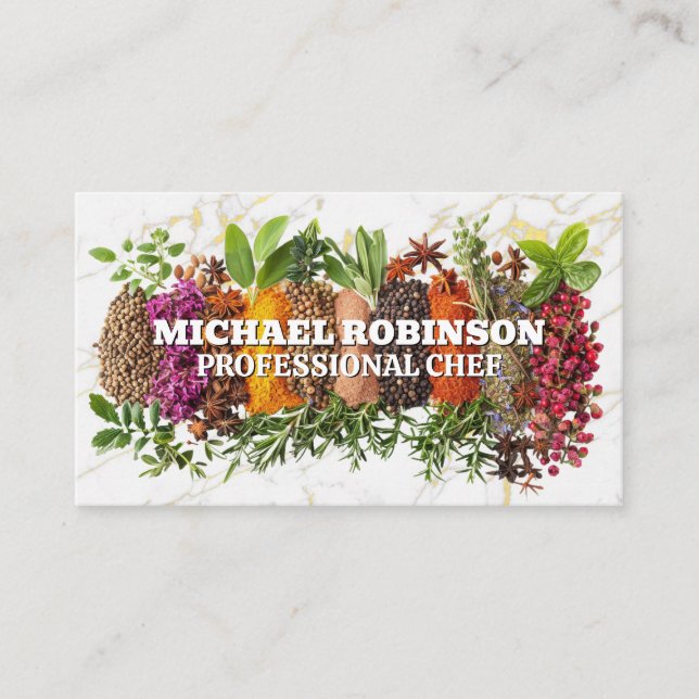 Spices Grouped on Marble Background Business Card (Front)