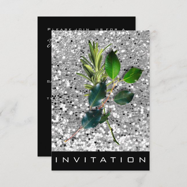 Spices Italian Chef Dinner House Silver Glitter Invitation (Front/Back)