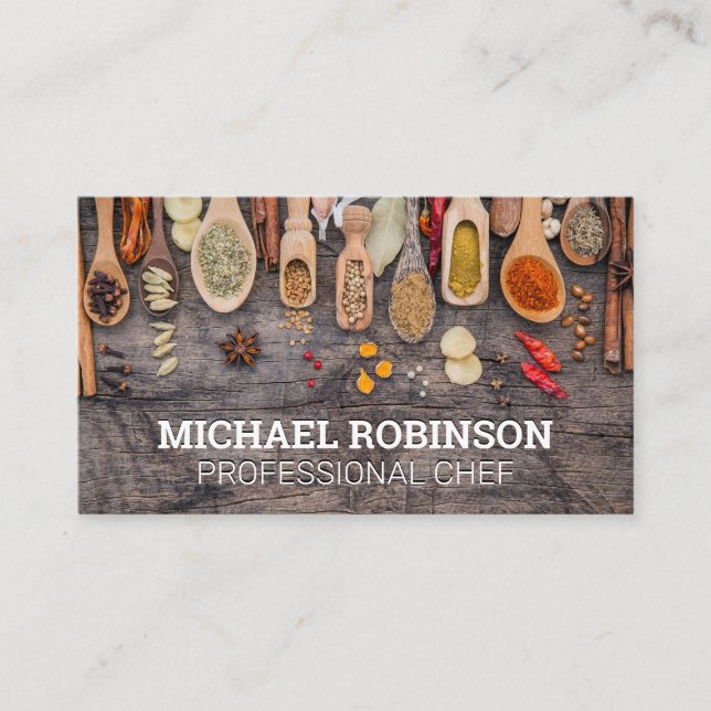 Spices on Wood Spoons Business Card (Front)