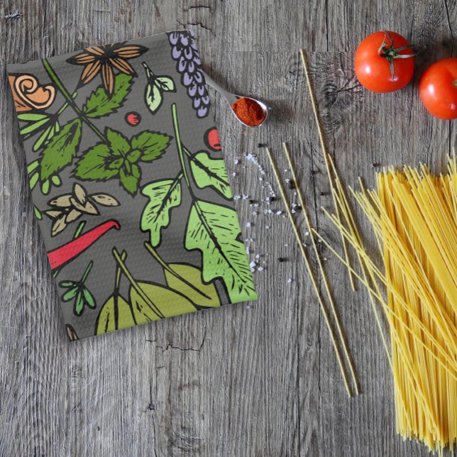 Spices pattern custom name gray kitchen towel (Creator Uploaded)