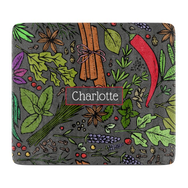 Spices pattern custom name grey cutting board (Front)