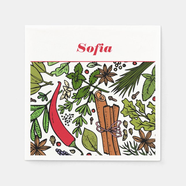 Spices pattern custom name white napkins (Front)