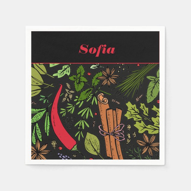 Spices  pepper pattern name black napkins (Front)