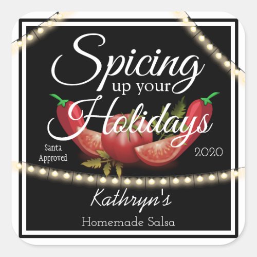 Spicing Up Your Holidays Personalized Salsa Square Sticker
