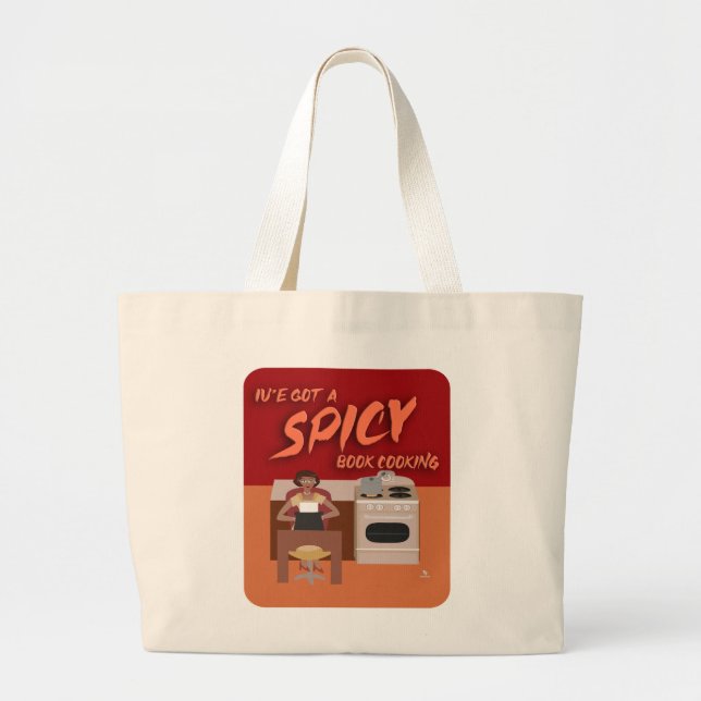 Spicy Book Cook Romance Author Retro Wife Large Tote Bag (Front)