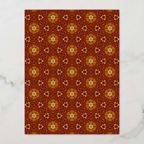 Spicy Brown Yellow Masala Pattern Foil Holiday Postcard