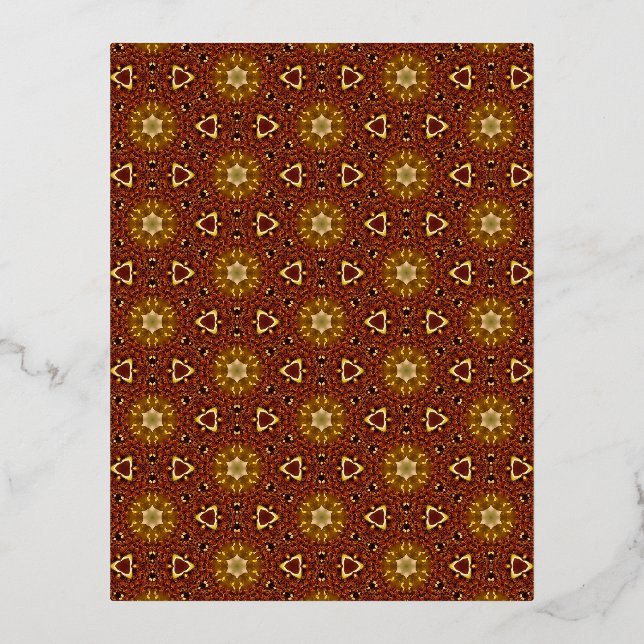 Spicy Brown Yellow Masala Pattern Foil Holiday Postcard (Front)