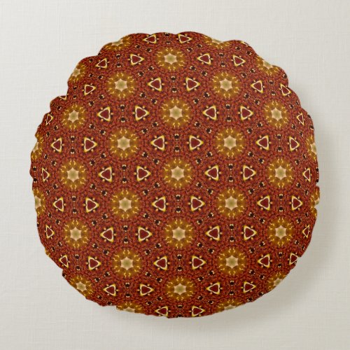 Spicy Brown Yellow Masala Pattern Round Pillow