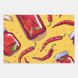 Spicy Chili Crisp Sauce Pattern – Bold and Flavorf Wrapping Paper Sheets