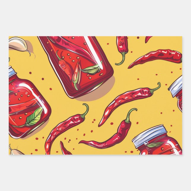 Spicy Chili Crisp Sauce Pattern – Bold and Flavorf Wrapping Paper Sheets (Front)