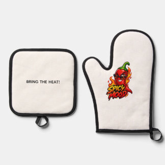 Spicy Chili Pepper Kitchen Apron – Bold Hot Pepper Oven Mitt & Pot Holder Set