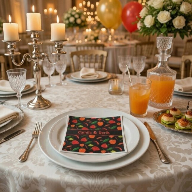 Spicy Chili Pepper Pattern Personalized Party Napkins (Creator Uploaded)