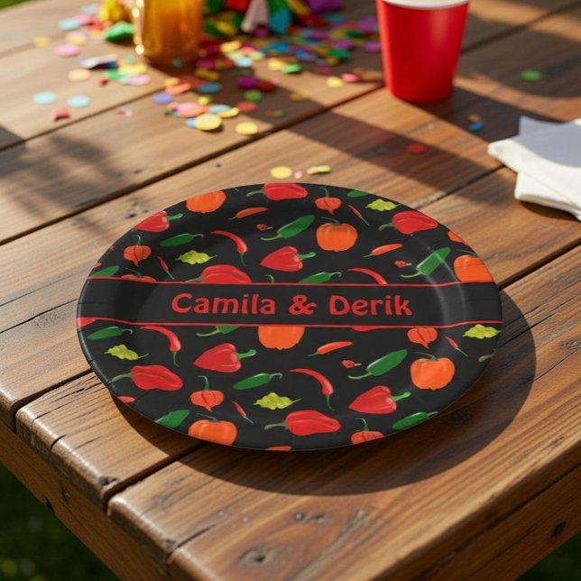 Spicy Chili Pepper Pattern Personalized Party Paper Plates (Creator Uploaded)