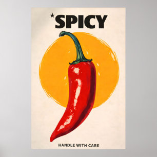 Spicy Chili Pepper Poster, Retro Kitchen Wall Art