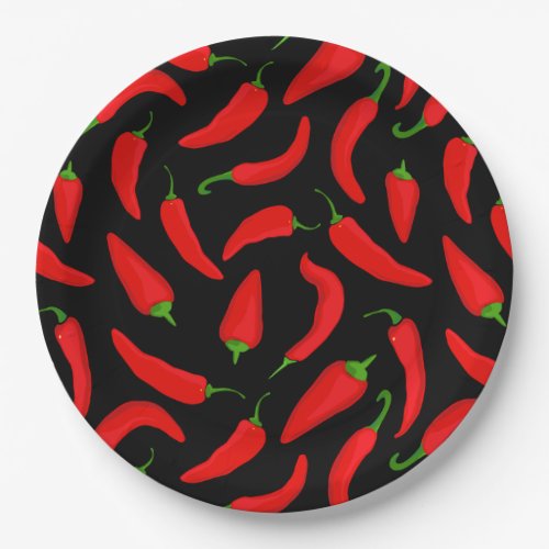 Spicy Chilli Peppers Red Black Fun  Paper Plate