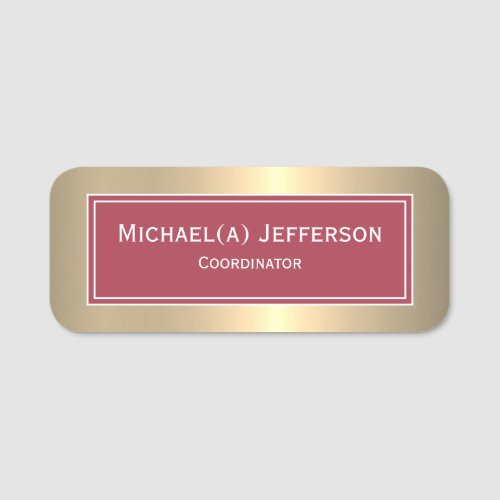 Spicy Dark Red And Gold Corporate  Formal Events  Name Tag
