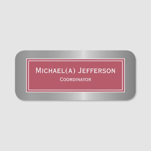 Spicy Dark Red And Metallic Silver Elegant Modern Name Tag