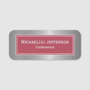 Spicy Dark Red and Metallic Silver Texture Elegant Name Tag