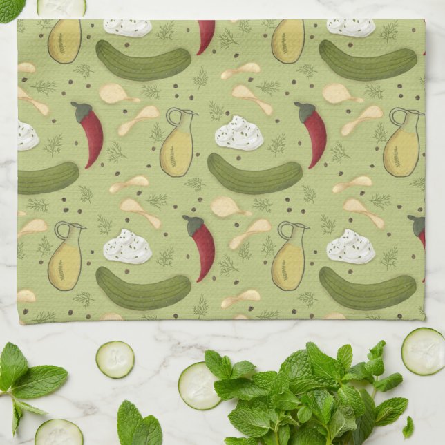 Spicy dill pickle Potato chip design Kitchen Towel (Folded)