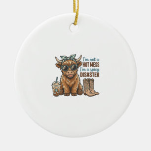 Spicy Disaster Highland Cow Coffee Western Shirt D Ceramic Ornament