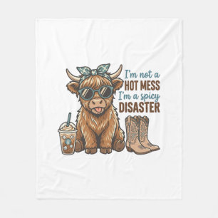 Spicy Disaster Highland Cow Coffee Western Shirt D Fleece Blanket