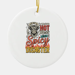 Spicy Disaster Highland Cow Vintage Western Shirt Ceramic Ornament