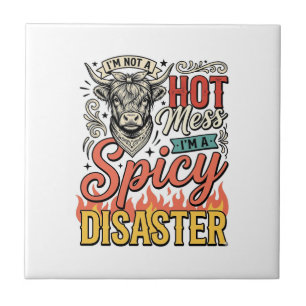 Spicy Disaster Highland Cow Vintage Western Shirt Ceramic Tile