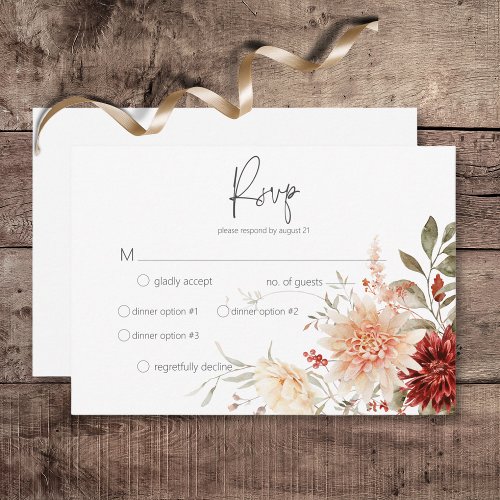 Spicy Fall Rust  Blush Boho Floral Dinner RSVP Card