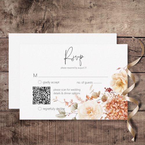 Spicy Fall Rust  Blush Boho Floral QR Code RSVP Card