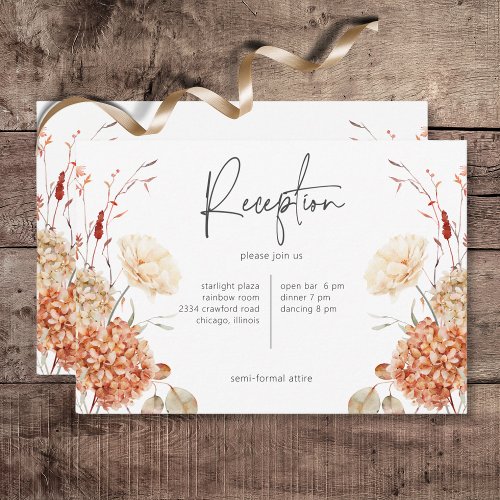 Spicy Fall Rust  Blush Boho Floral Reception Enclosure Card